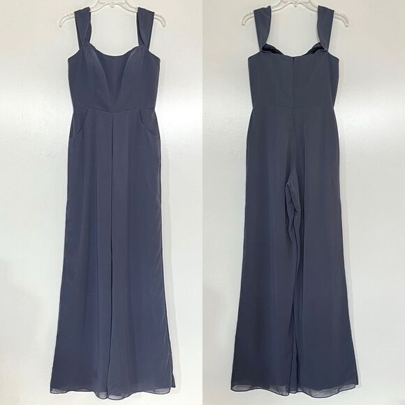 Bari Jay Formal Wide Leg Jumpsuit 8 Gray Pocket Sleeveless Built in Bra Cocktail - Picture 1 of 11